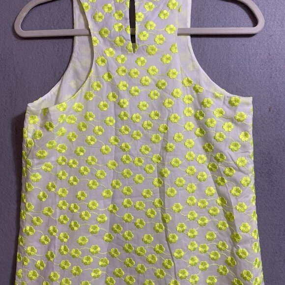 J. Crew Women's Floral Embroidered  100% Cotton‎ Top White Neon Yellow Size 00 - Picture 8 of 10
